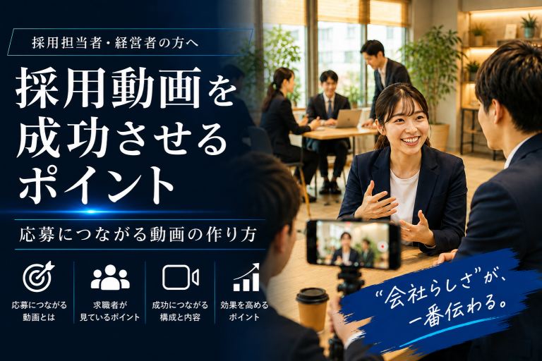 オフィスで話す社員と採用動画を成功させるポイントのイメージ